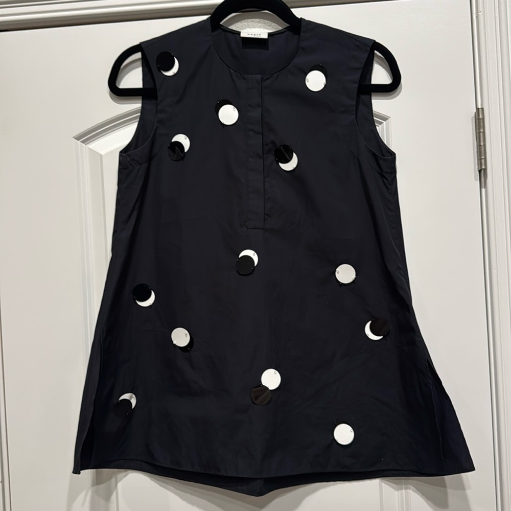 Akris Punto black sleeveless cotton blouse with large dots size small